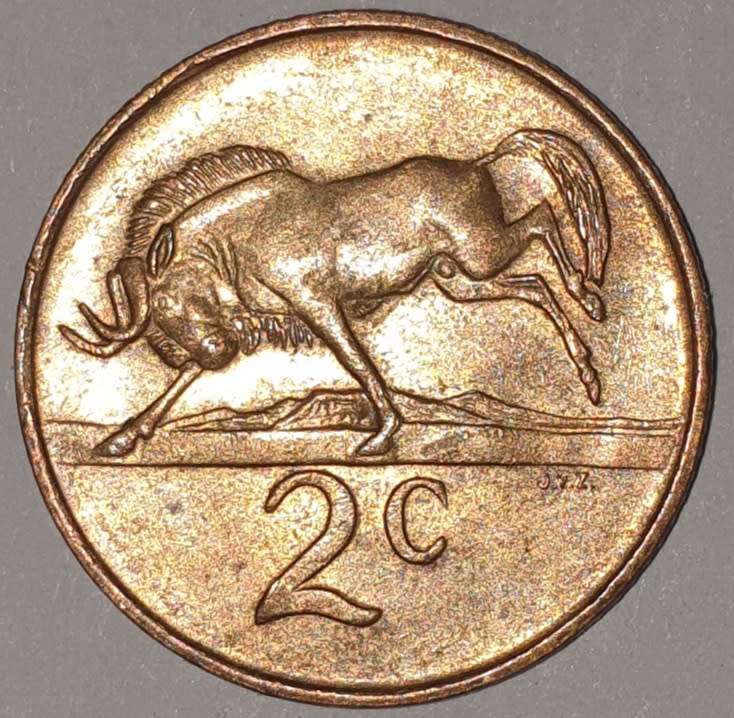 1988 - 2 CENT COIN (TWO CENT COIN) - RSA - BRONZE - KM#83 - BILINGUAL LEGEND - WILDEBEEST